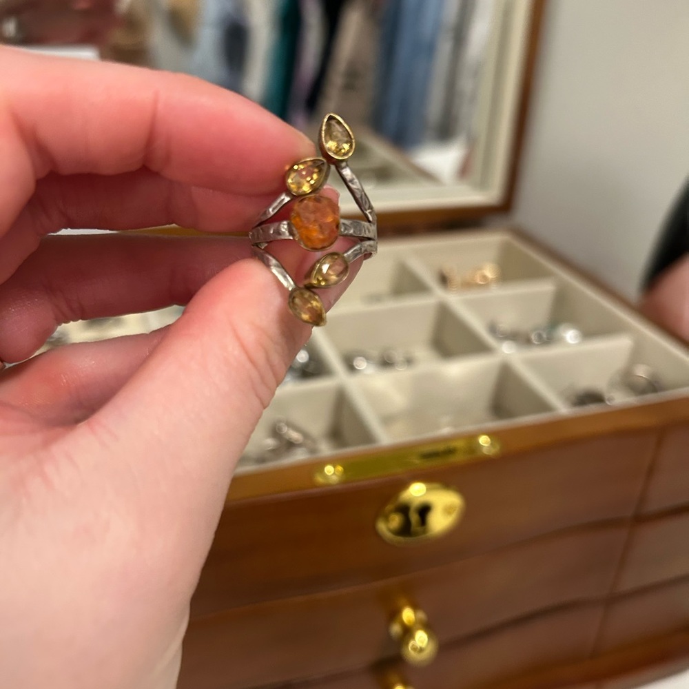 Elegant Silver and Orange Gemstone Ring